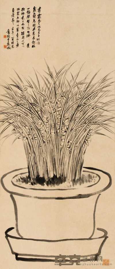 吴待秋 辛未（1931年）作 盆兰 立轴 134×57cm